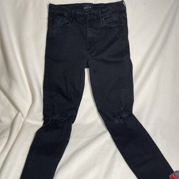 Mother Black Denim Looker Ankle Fray Skinny Jeans Women's Destroyed Size 29 - Picture 1 of 5